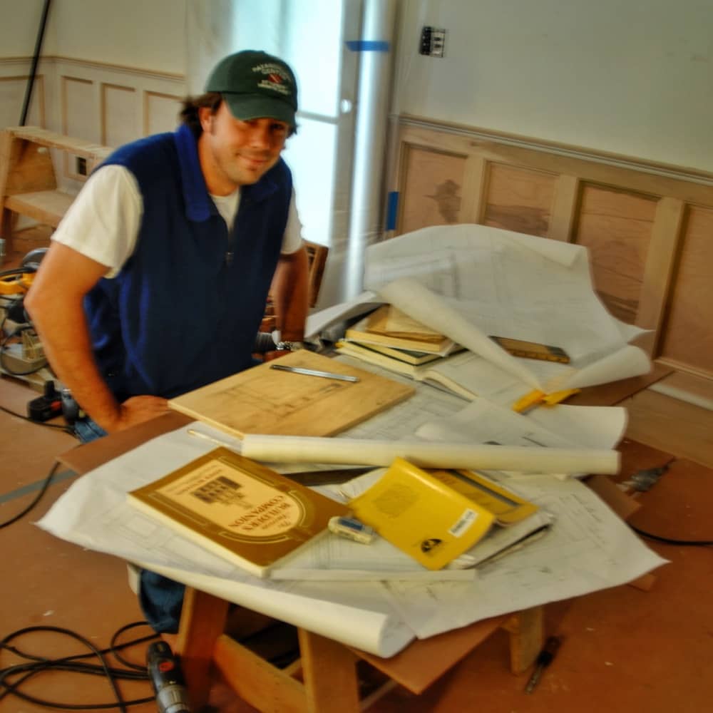 Geo Davis Tweaking Living Room Design, 2008 (Photo: Susan Bacot-Davis)