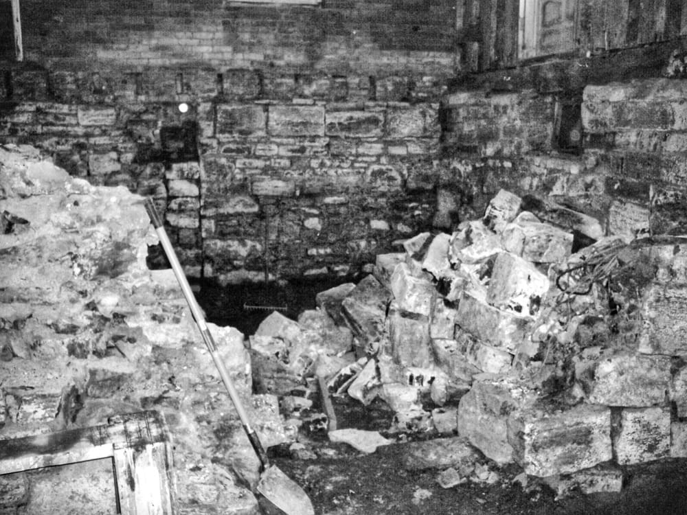 South Elevation as Seen Through Gap in Cistern Wall While Busting Out Cistern Walls in Basement, December 29, 2006 (Photo: Geo Davis)