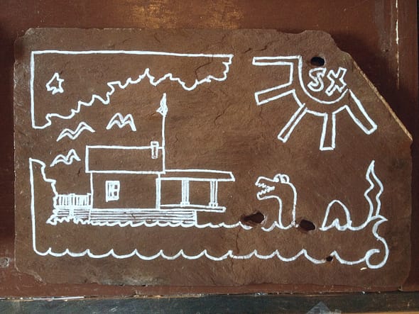 Rosslyn Boathouse Doodle on a Slate Rosslyn boathouse doodle on a slate for Adirondack Art Association fundraiser