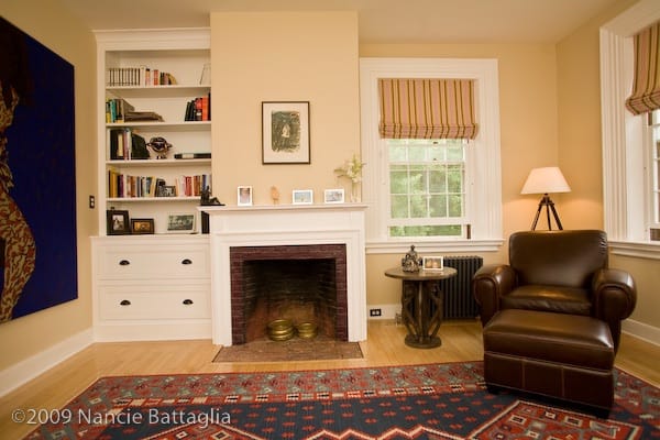 Geo’s Study, August 7, 2009 (Photo: © Nancie Battaglia) A scene in the Essex, NY home of George Davis and Susan Bacot-Davis. The circa 1823 home underwent a comprehensive three-year green rehabilitation between 2006 and 2009. Variously known as Rosslyn, the W.D. Ross Mansion, and the Sherwod Inn, the property is once again known as Rosslyn, the original name given by the Ross family.