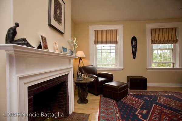 Geo’s Study, August 7, 2009 (Photo: © Nancie Battaglia) A scene in the Essex, NY home of George Davis and Susan Bacot-Davis. The circa 1823 home underwent a comprehensive three-year green rehabilitation between 2006 and 2009. Variously known as Rosslyn, the W.D. Ross Mansion, and the Sherwod Inn, the property is once again known as Rosslyn, the original name given by the Ross family.