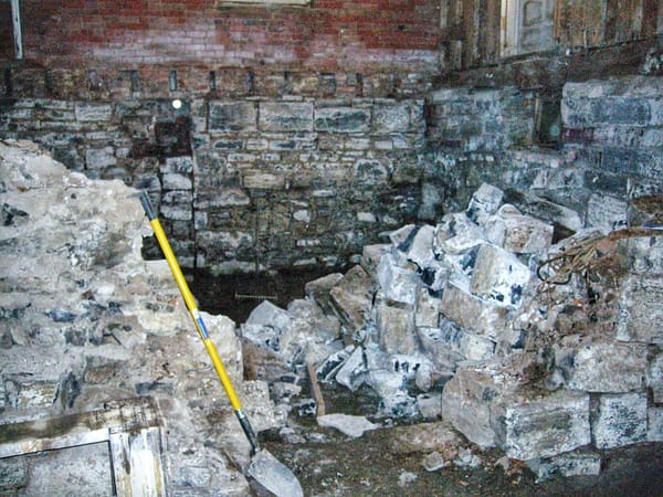 South Elevation as Seen Through Gap in Cistern Wall While Busting Out Cistern Walls in Basement, December 29, 2006 (Photo: Geo Davis)